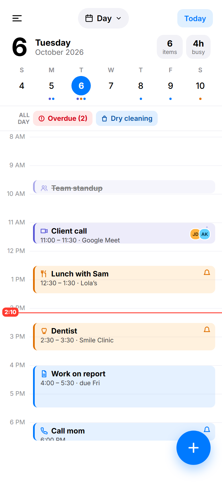 Day view time grid