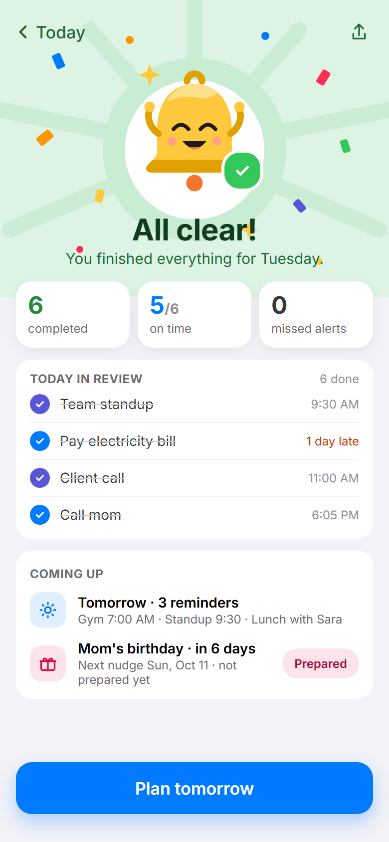 All clear celebration screen